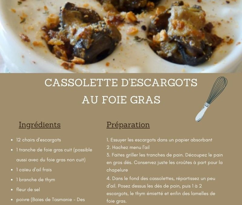 RECETTE CASSOLETTE D’ESCARGOTS AU FOIE GRAS